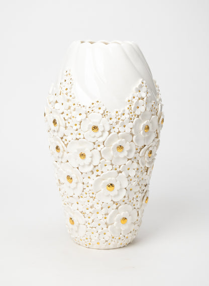 XXL Twist Vase with White and Gold Flowers