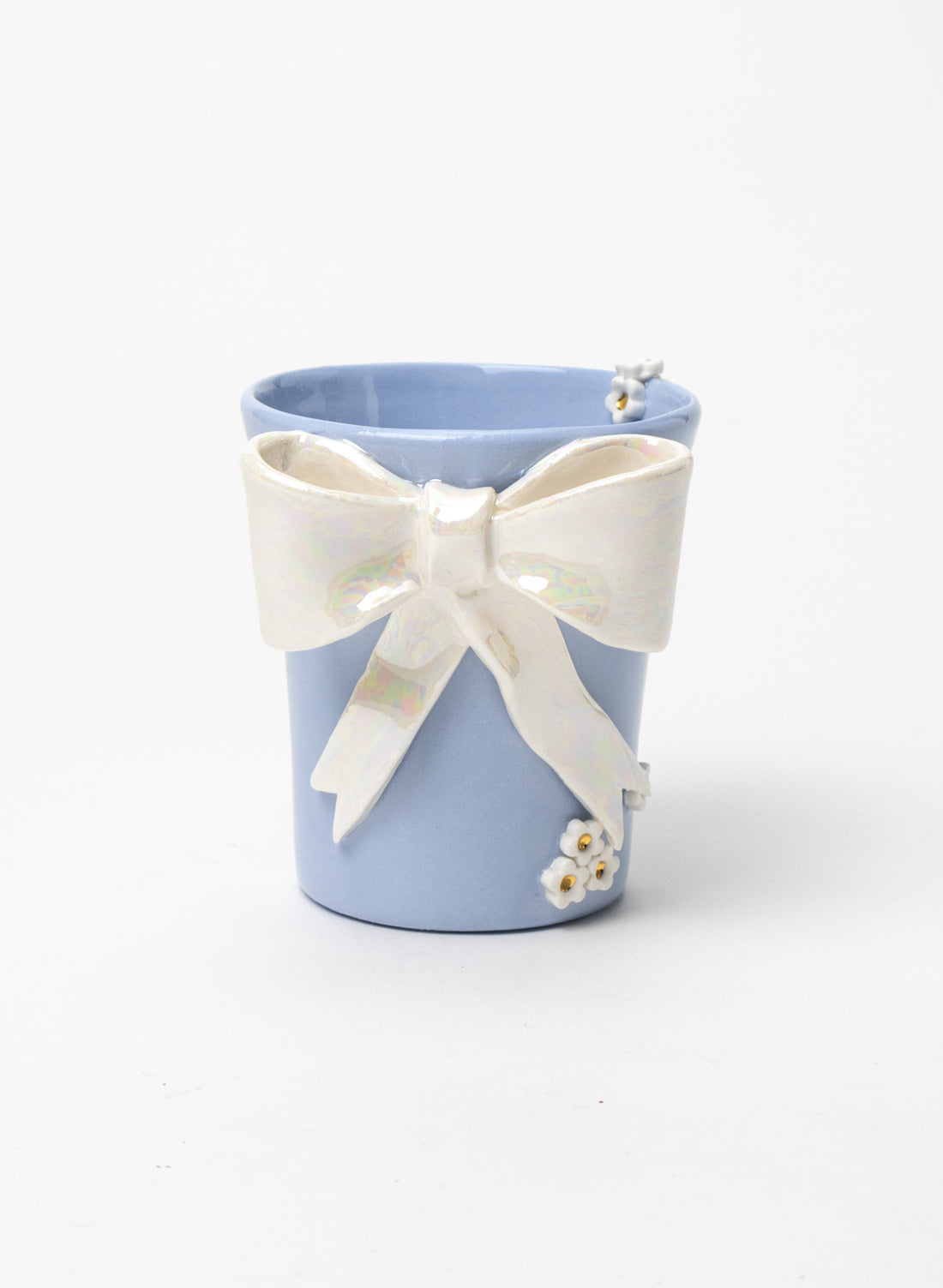 Bow Tumbler with White and Gold Flowers