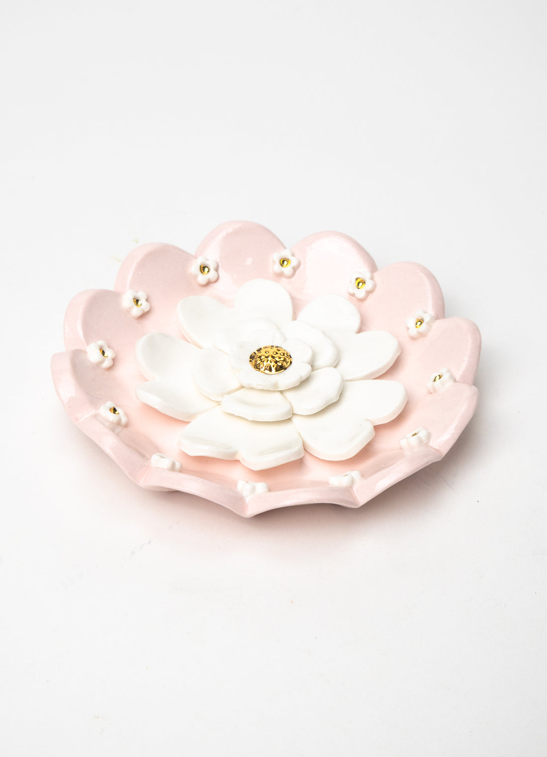 Pink Wall Plates with White and Gold Flowers