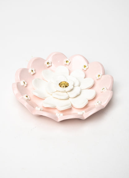 Pink Wall Plates with White and Gold Flowers