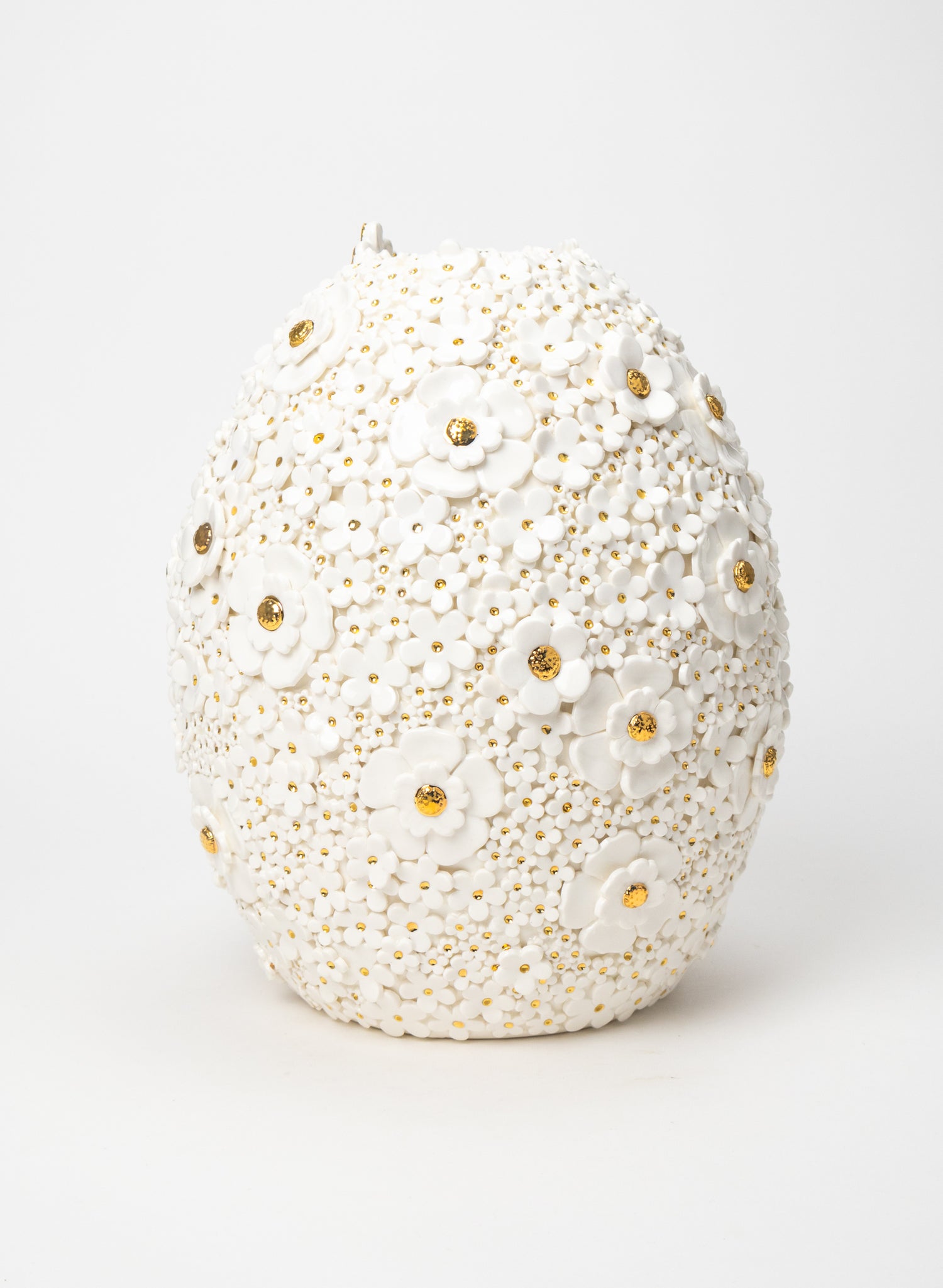Ovoid Vase with White and Gold Flowers