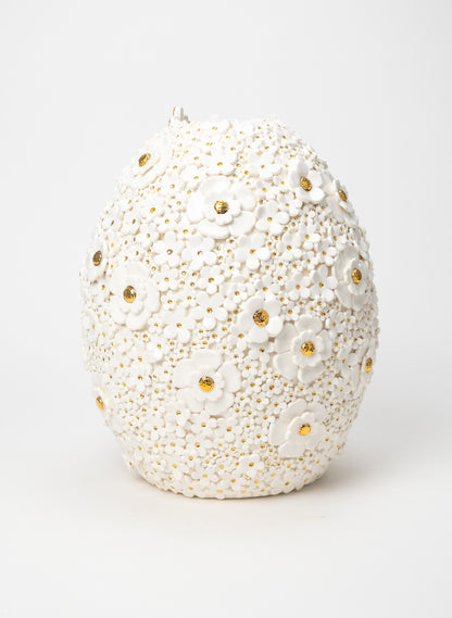 Ovoid Vase with White and Gold Flowers