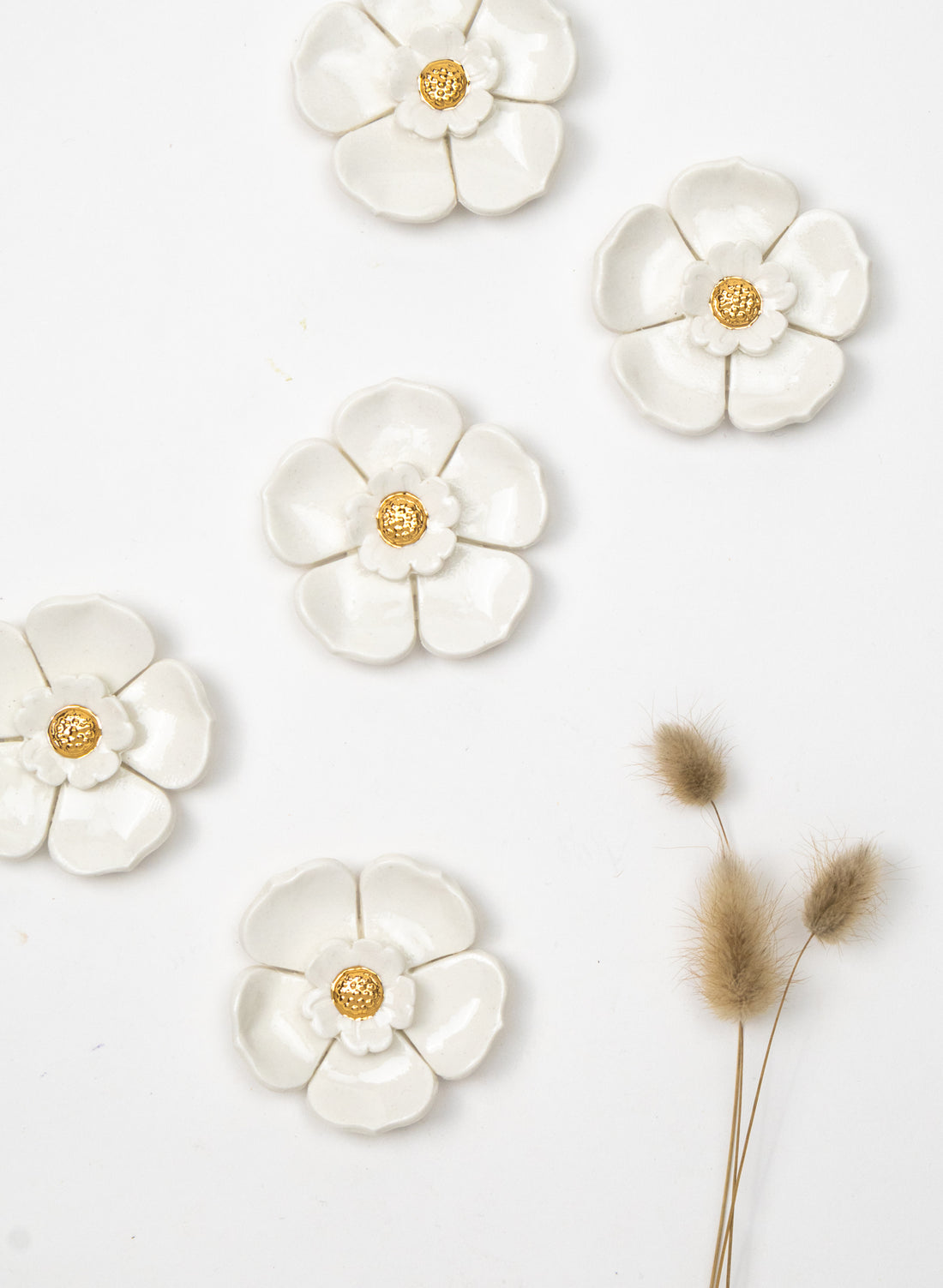 White 2 Tier Wall Flower with Golden Pistil