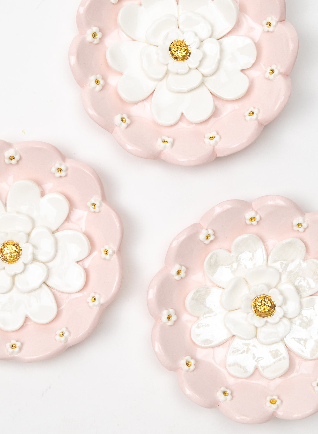 Pink Wall Plates with White and Gold Flowers