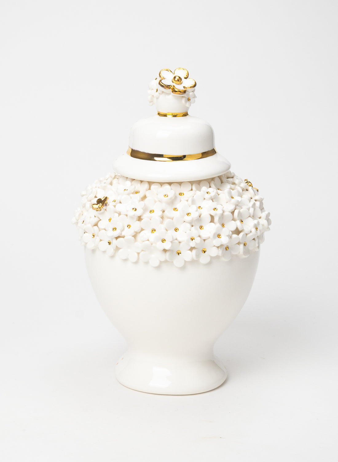 Medium Flower Vase with White and Gold Flowers