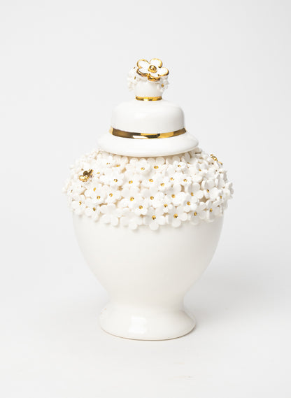 Medium Flower Vase with White and Gold Flowers