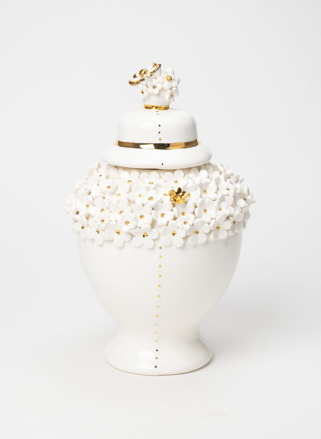 Medium Flower Vase with White and Gold Flowers