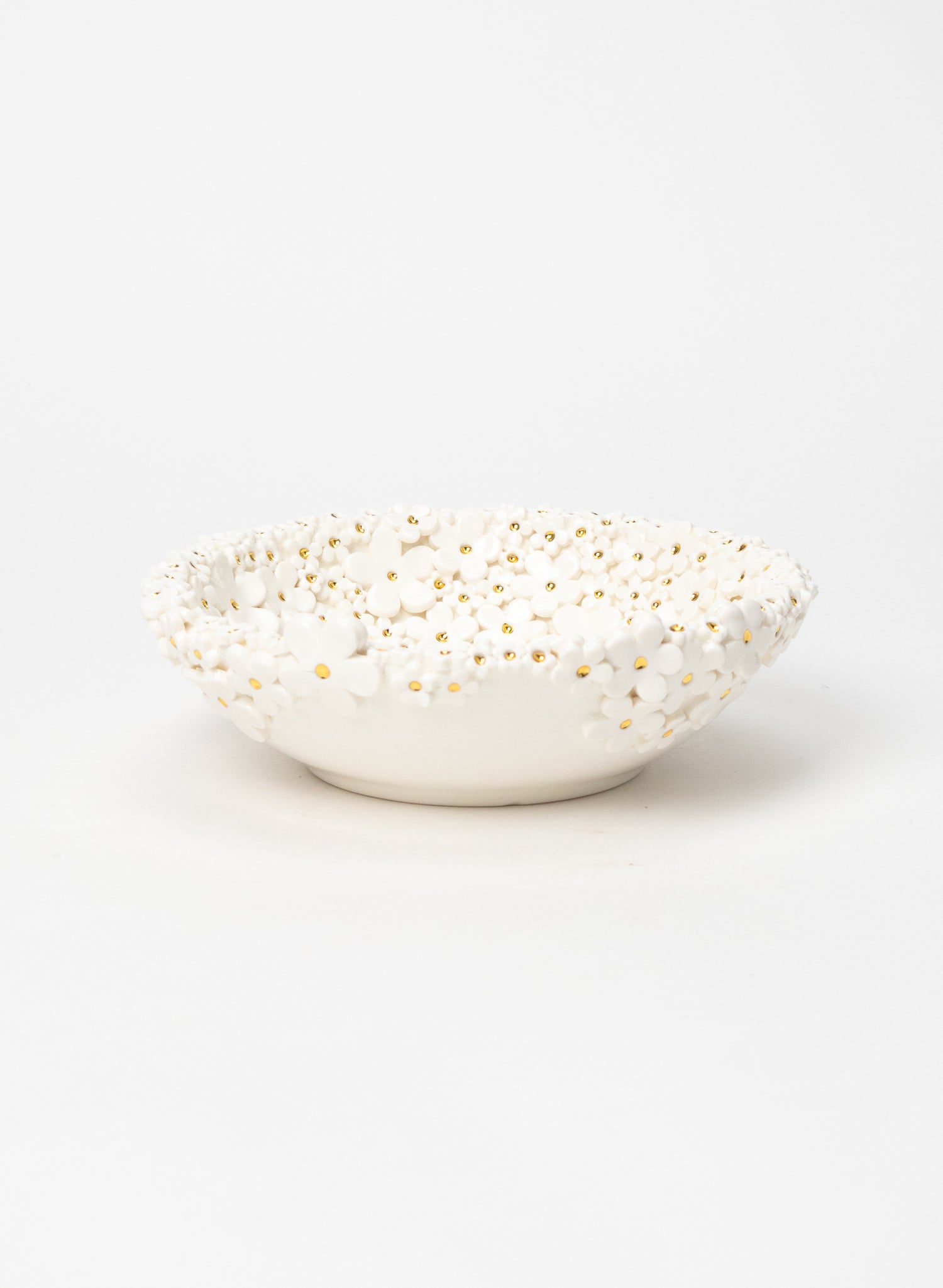 Medium Flower Bowl with White and Gold Flowers