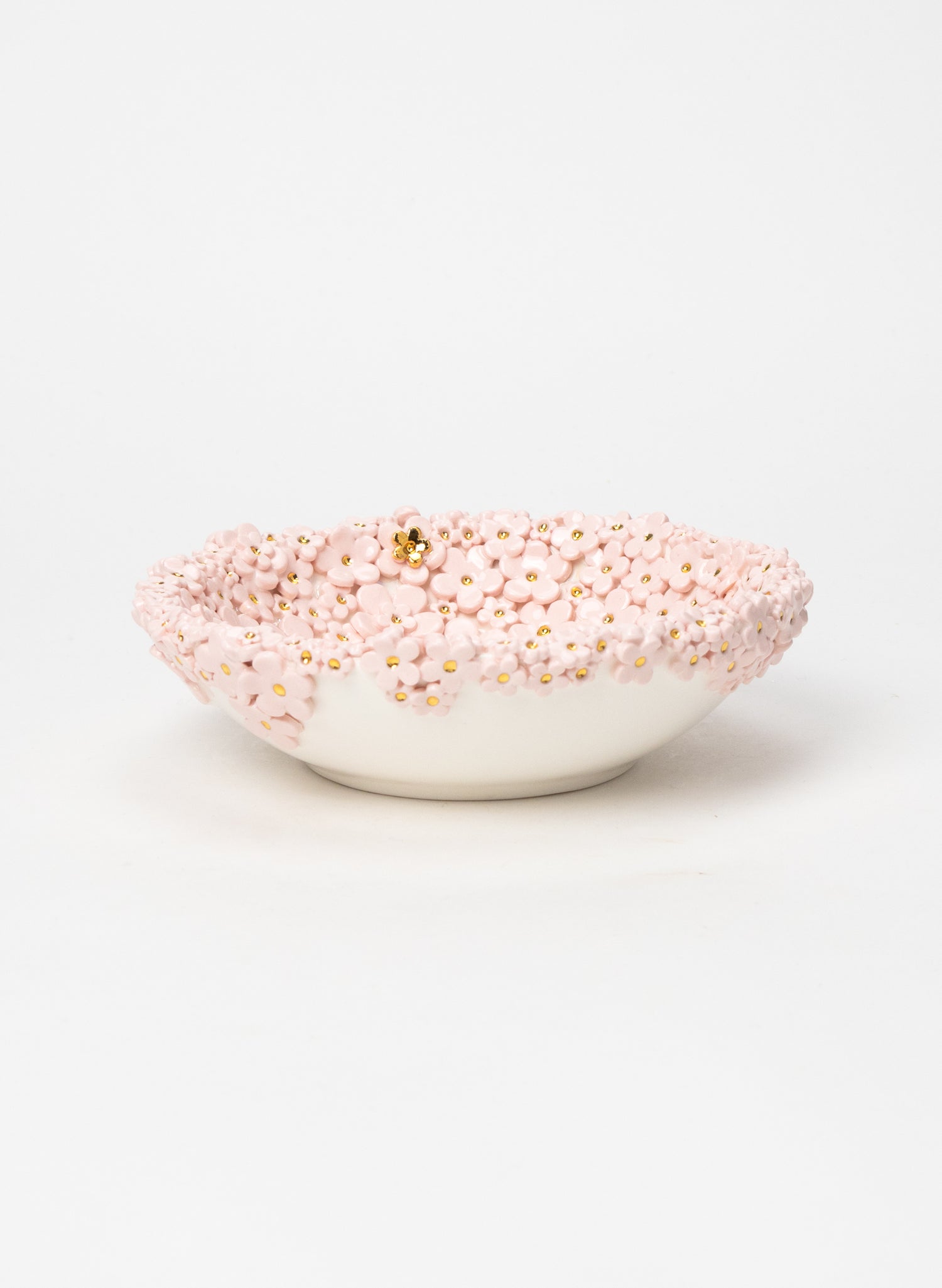 Medium Flower Bowl with Pink and Gold Flowers
