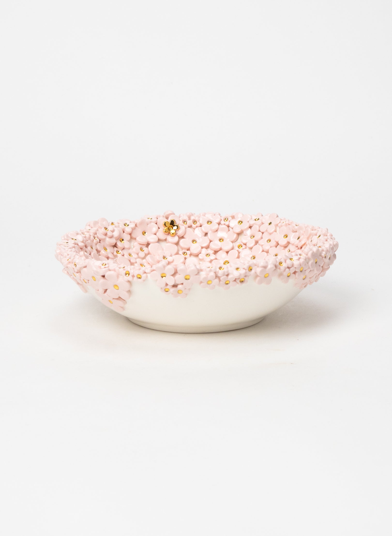 Medium Flower Bowl with Pink and Gold Flowers