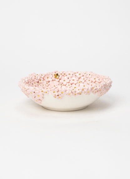 Medium Flower Bowl with Pink and Gold Flowers