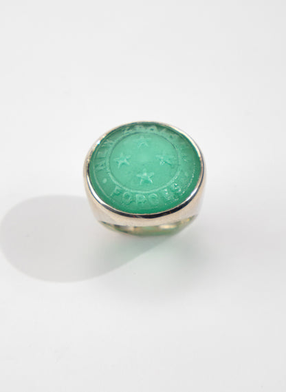 NZ Forces Signet Ring - Teal Glass &amp; Sterling Silver Ring