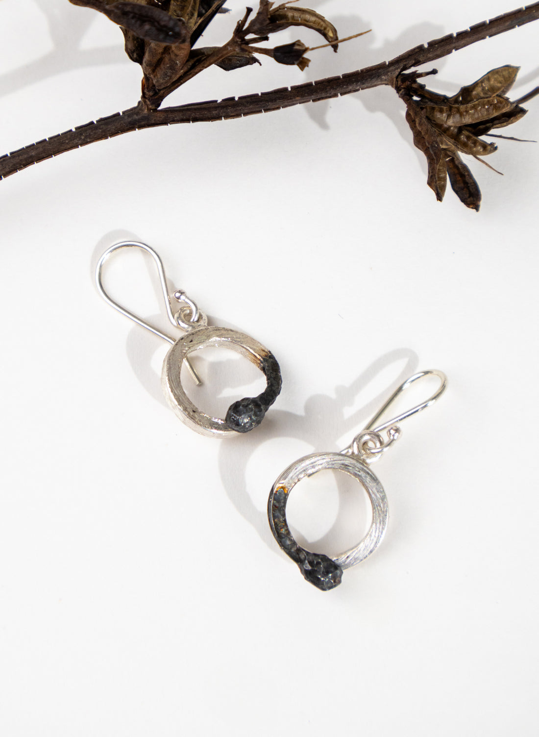 Curled Burnt &amp; Live Match Earrings - Sterling Silver &amp; Rose Gold