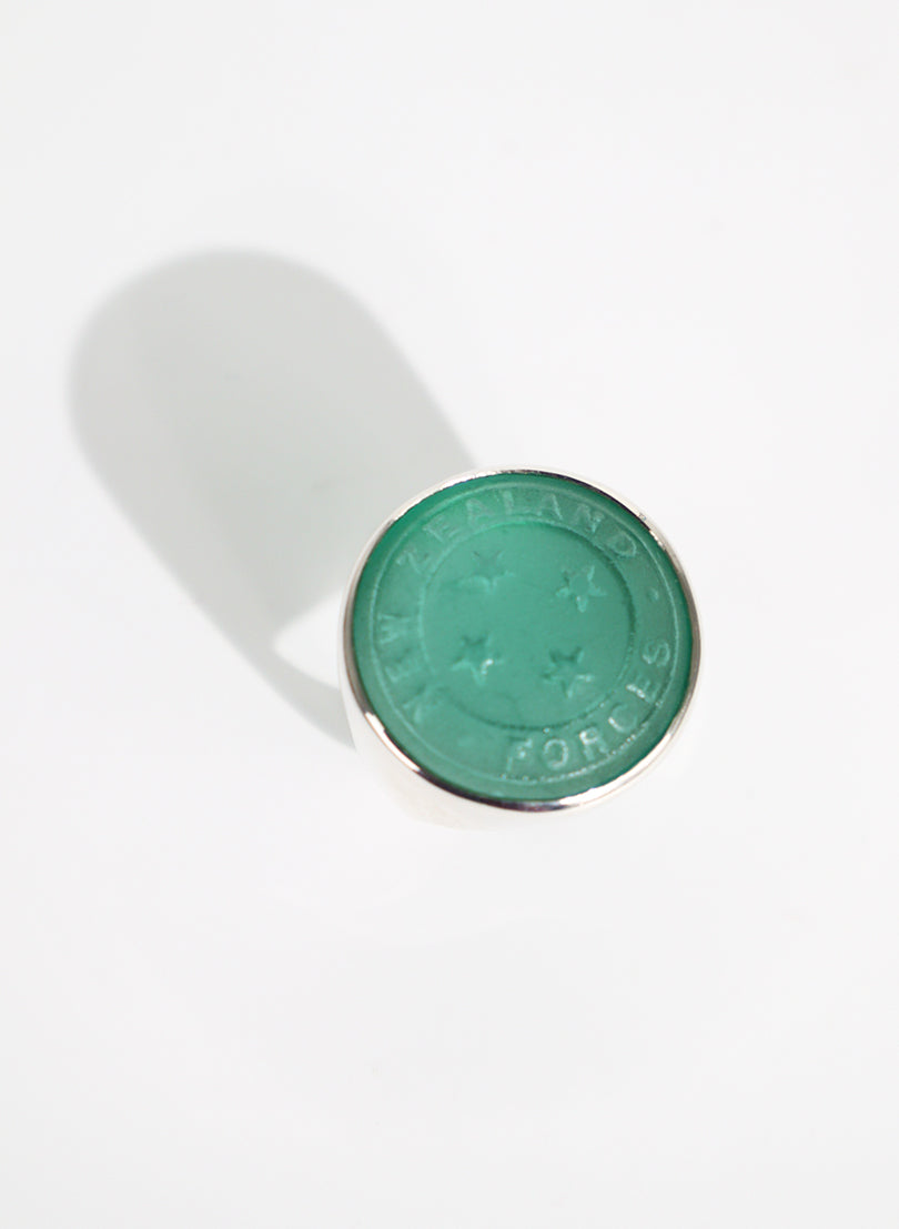 NZ Forces Signet Ring - Teal Glass &amp; Sterling Silver Ring