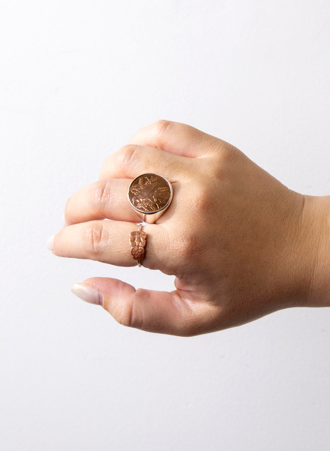 Round Tūī Penny Signet Ring - Sterling Silver &amp; Bronze