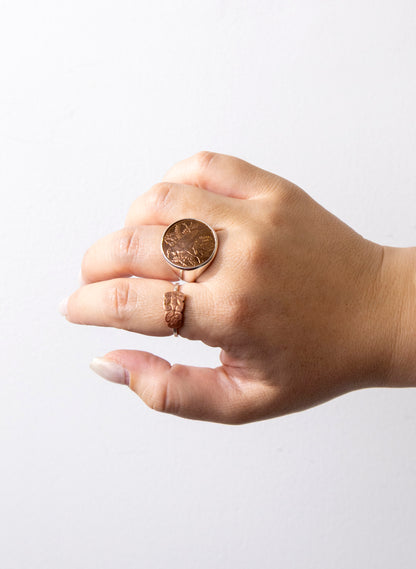 Round Tūī Penny Signet Ring - Sterling Silver &amp; Bronze