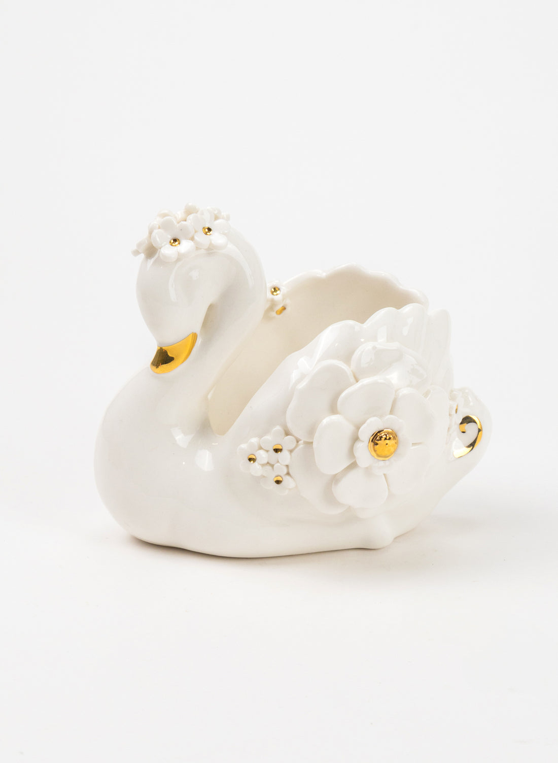 Swan with Gold and White Flowers