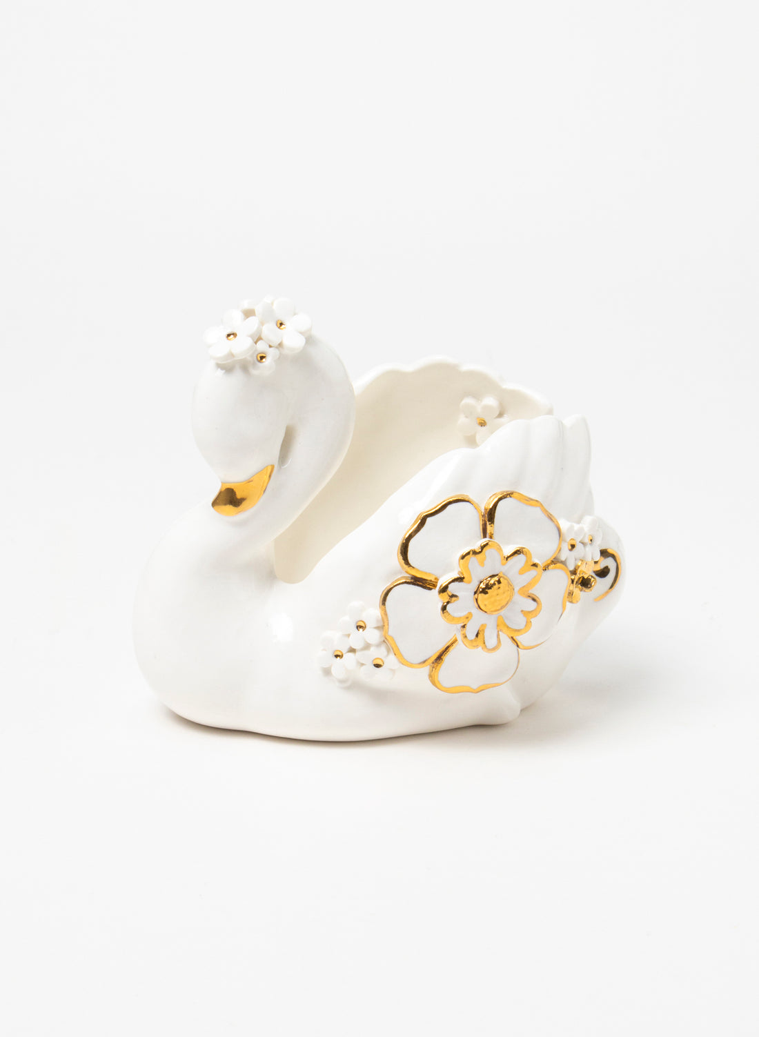 White Swan with Gold and Gold Flowers