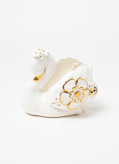 White Swan with Gold and Gold Flowers
