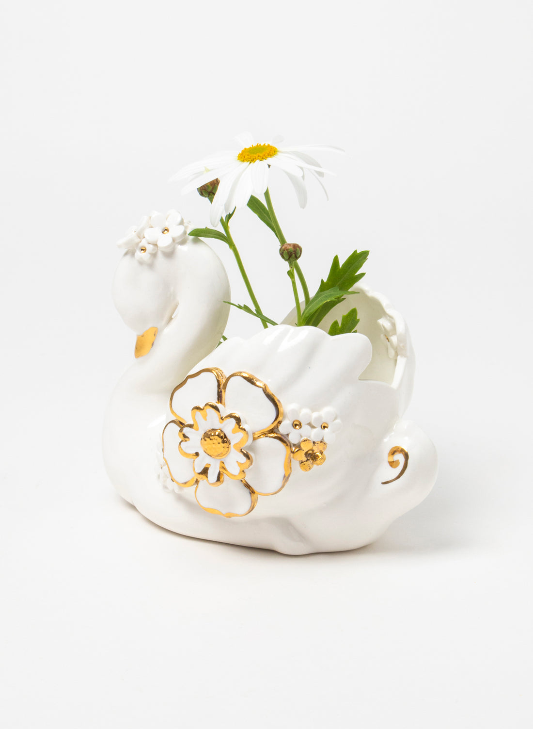 White Swan with Gold and Gold Flowers