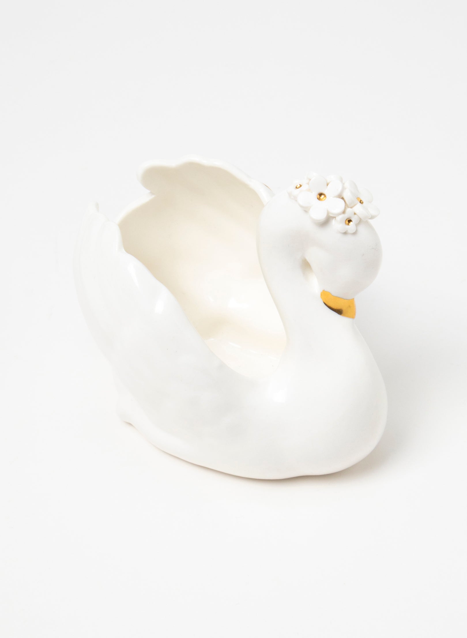 White Swan with Gold and Gold Flowers