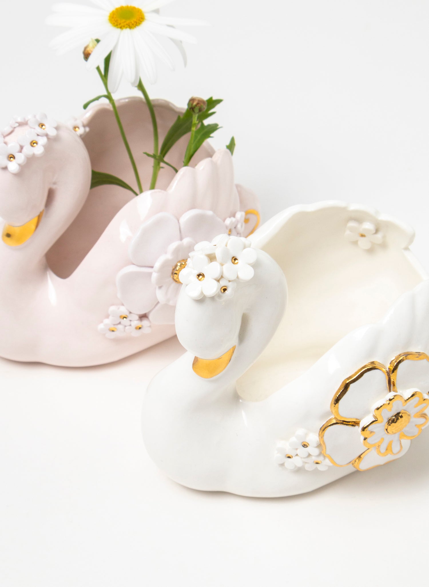 White Swan with Gold and Gold Flowers