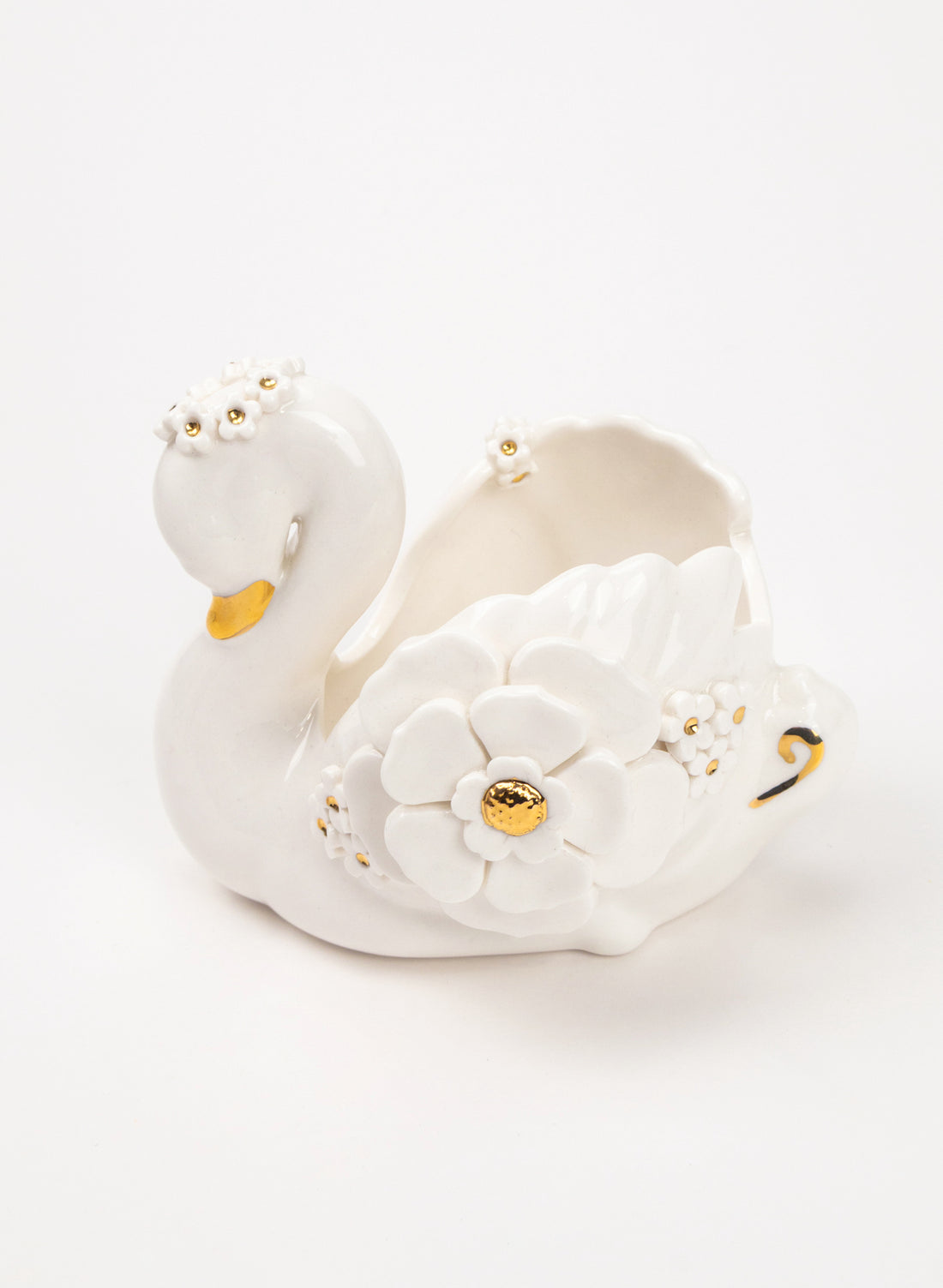 Swan with Gold and White Flowers