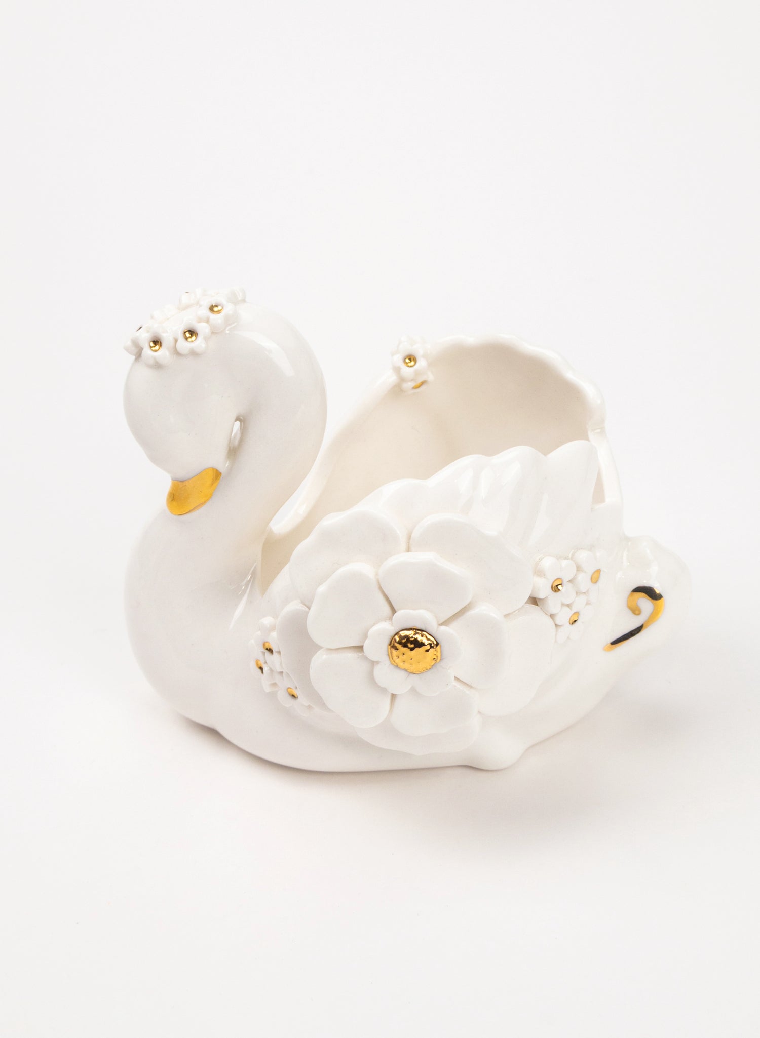 Swan with Gold and White Flowers