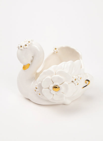 Swan with Gold and White Flowers