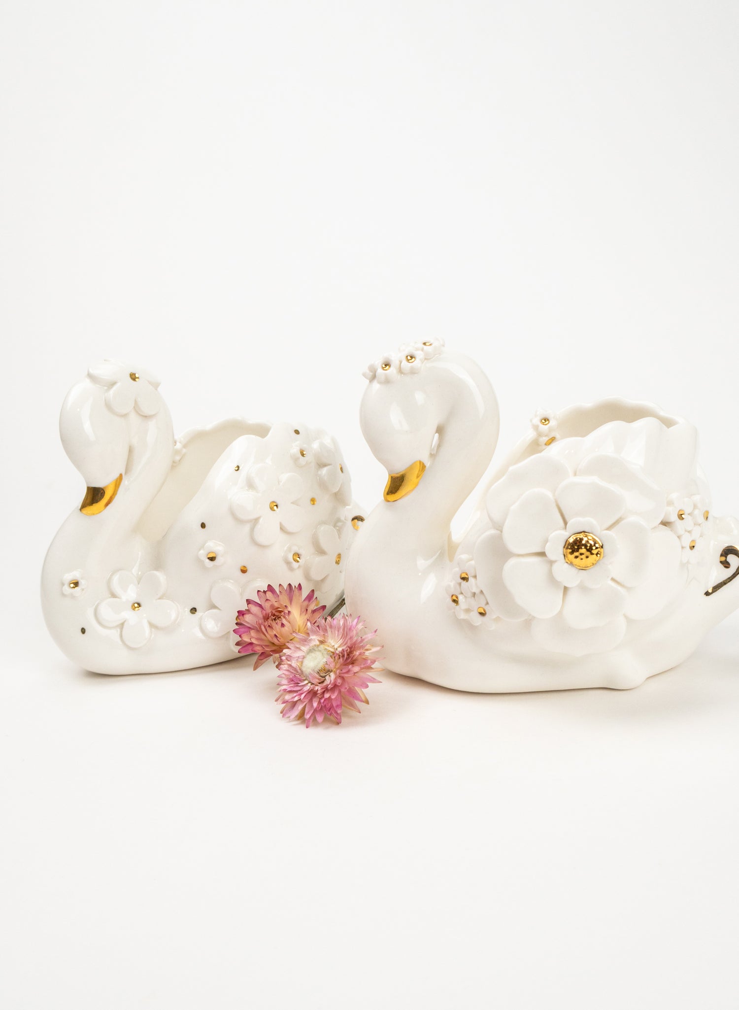 Swan with Gold and White Flowers