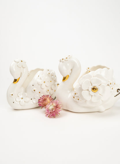Swan with Gold and White Flowers