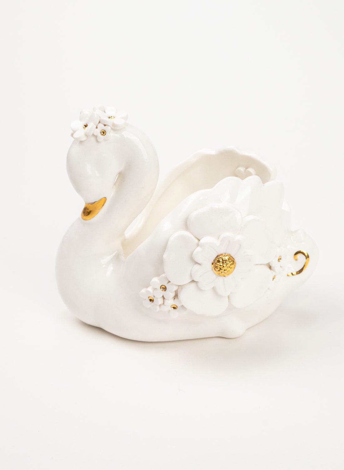 Swan with Gold and White Flowers