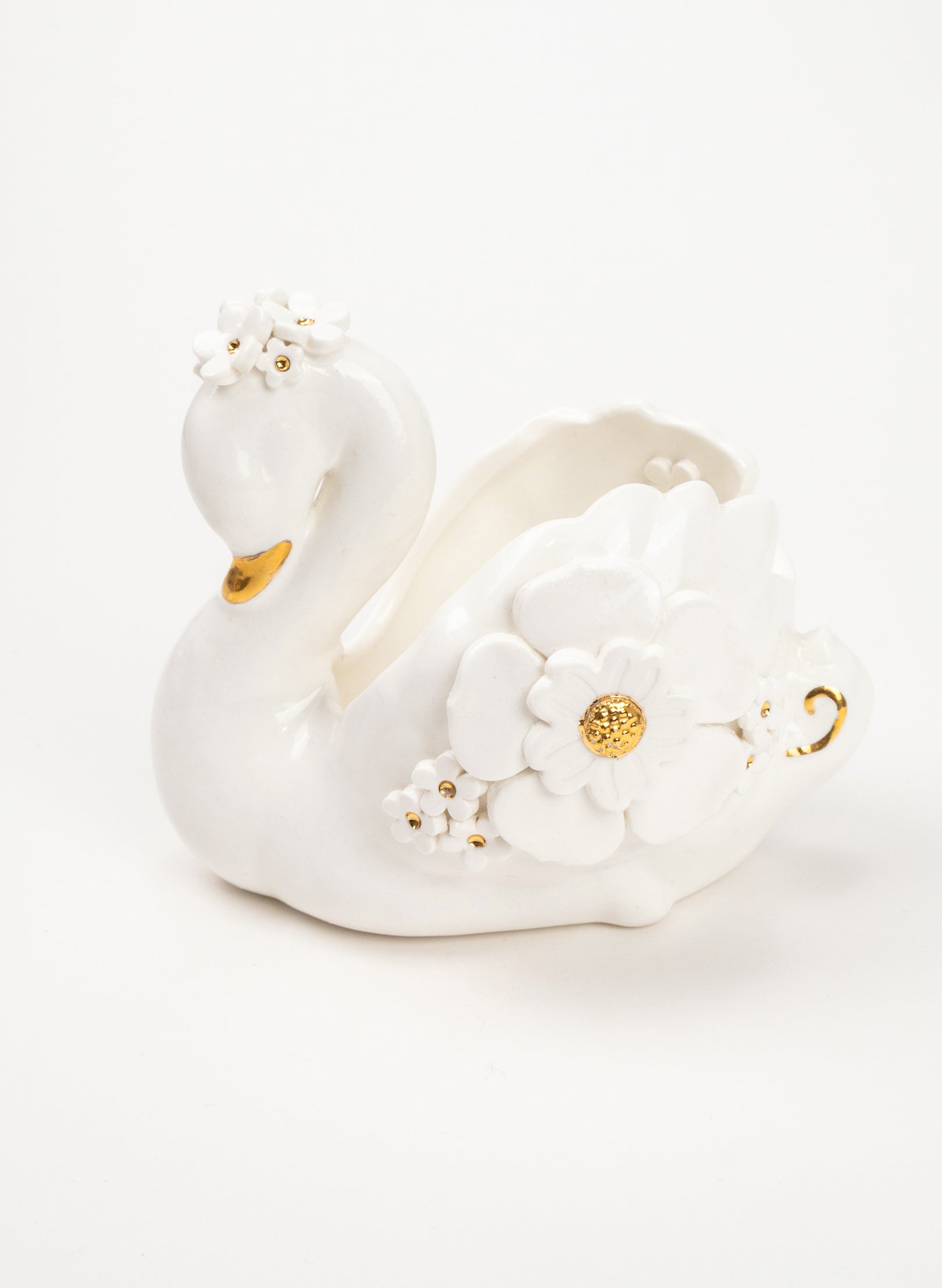 Swan with Gold and White Flowers