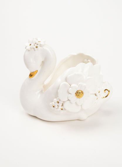 Swan with Gold and White Flowers