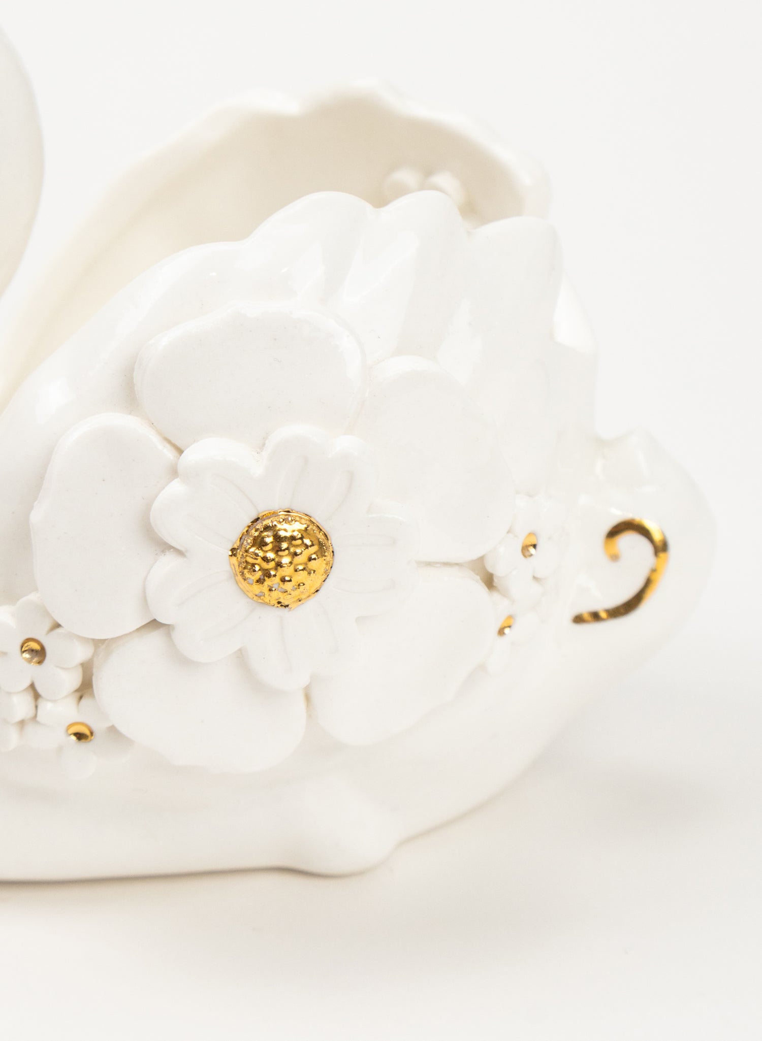 Swan with Gold and White Flowers