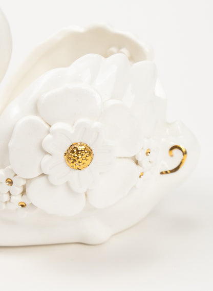Swan with Gold and White Flowers