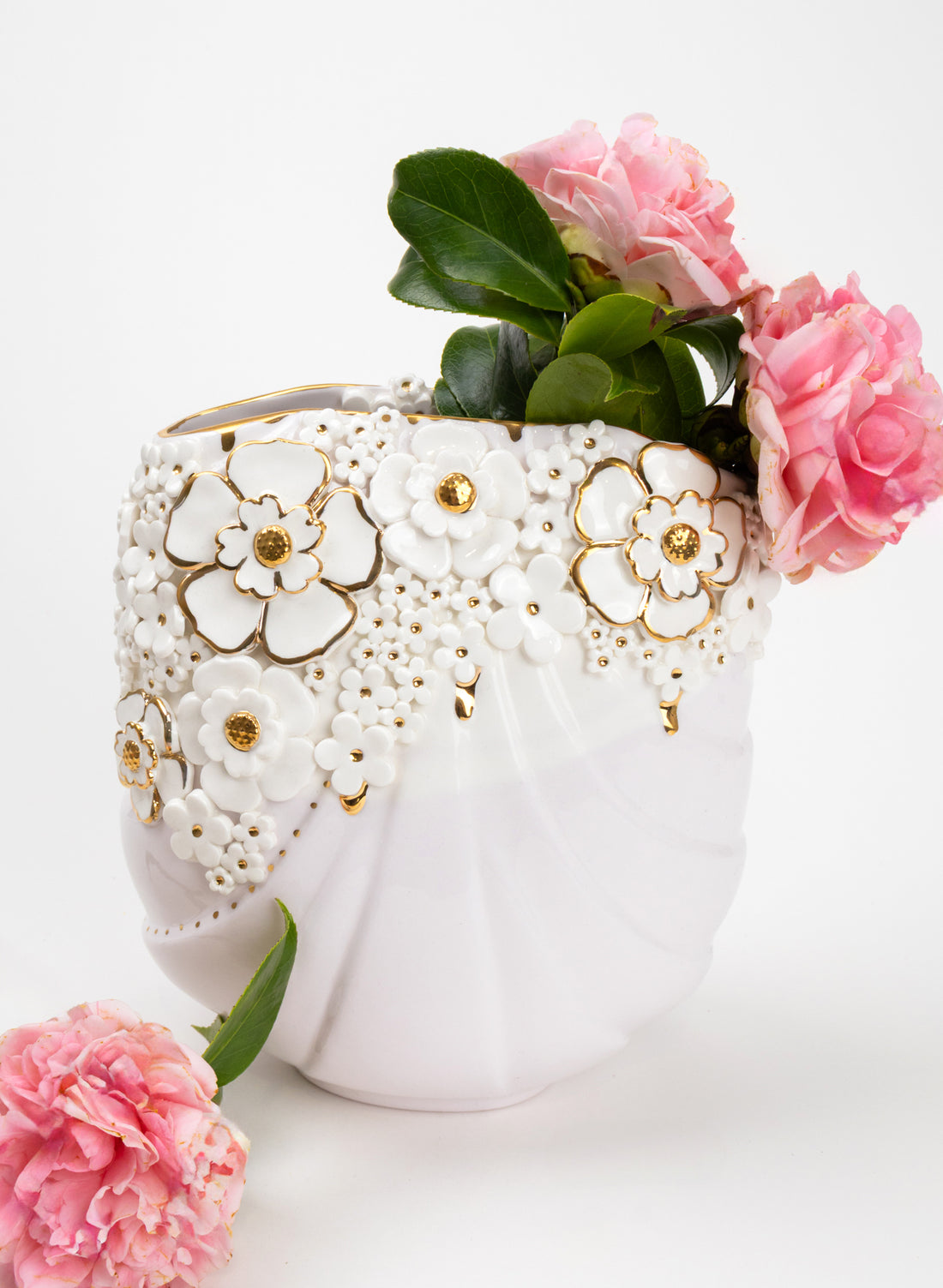 XL Deco Vase - White and Gold Flowers