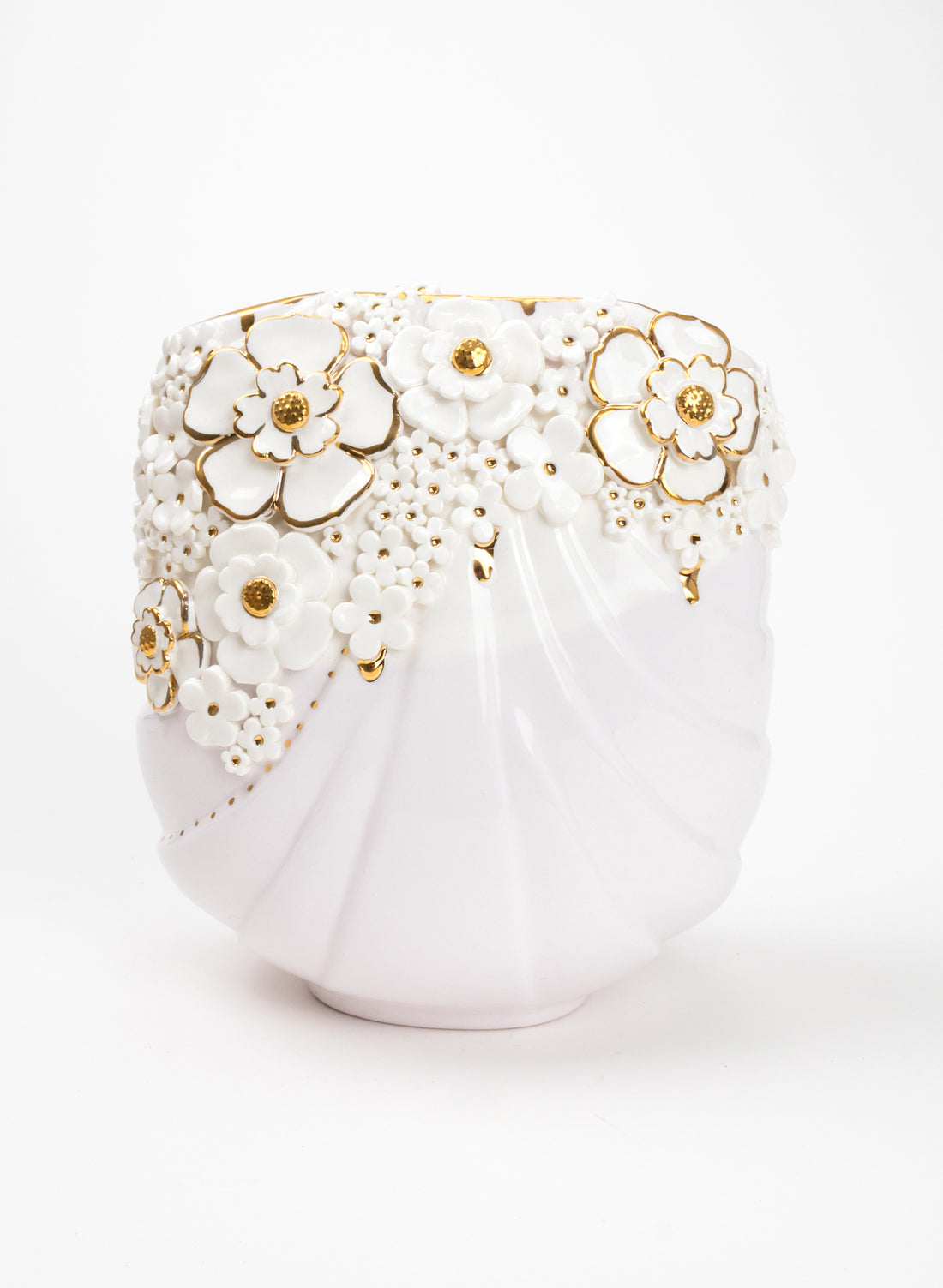 XL Deco Vase - White and Gold Flowers