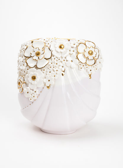 XL Deco Vase - White and Gold Flowers