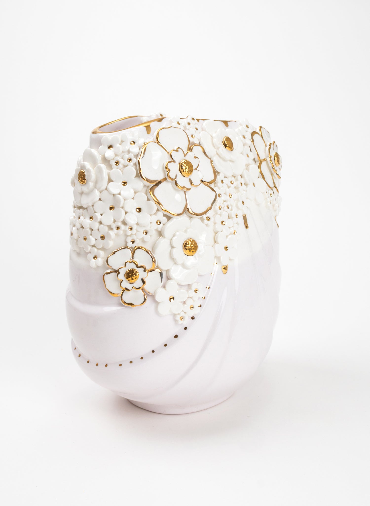 XL Deco Vase - White and Gold Flowers