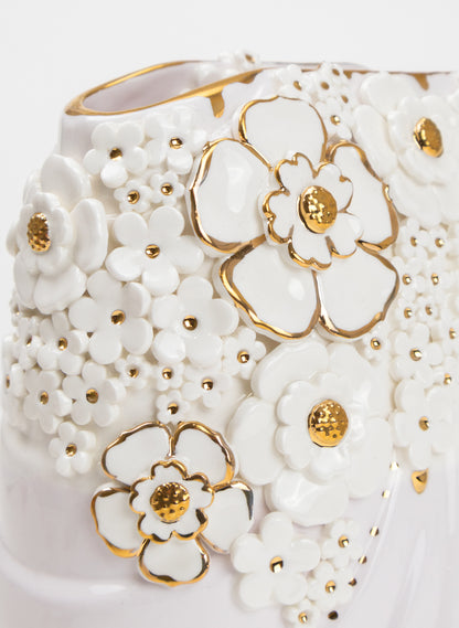 XL Deco Vase - White and Gold Flowers
