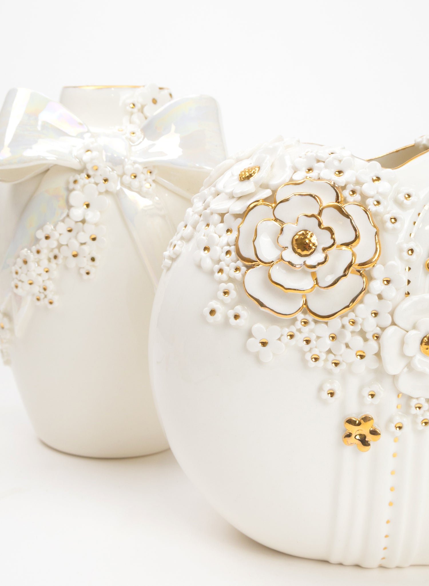 XL Deco Vase - White and Gold Flowers