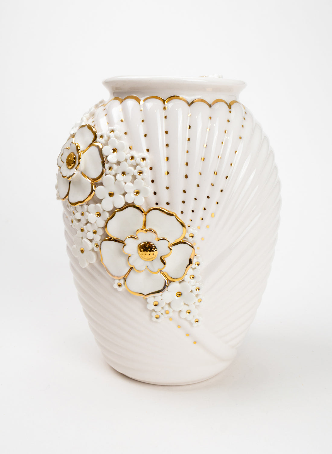 XL Deco Vase - White and Gold Flowers