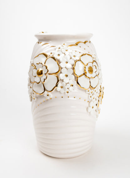 XL Deco Vase - White and Gold Flowers