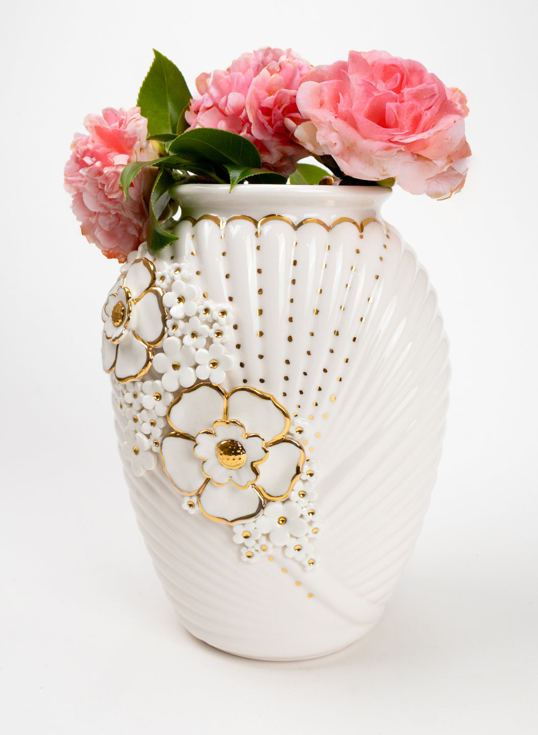 XL Deco Vase - White and Gold Flowers