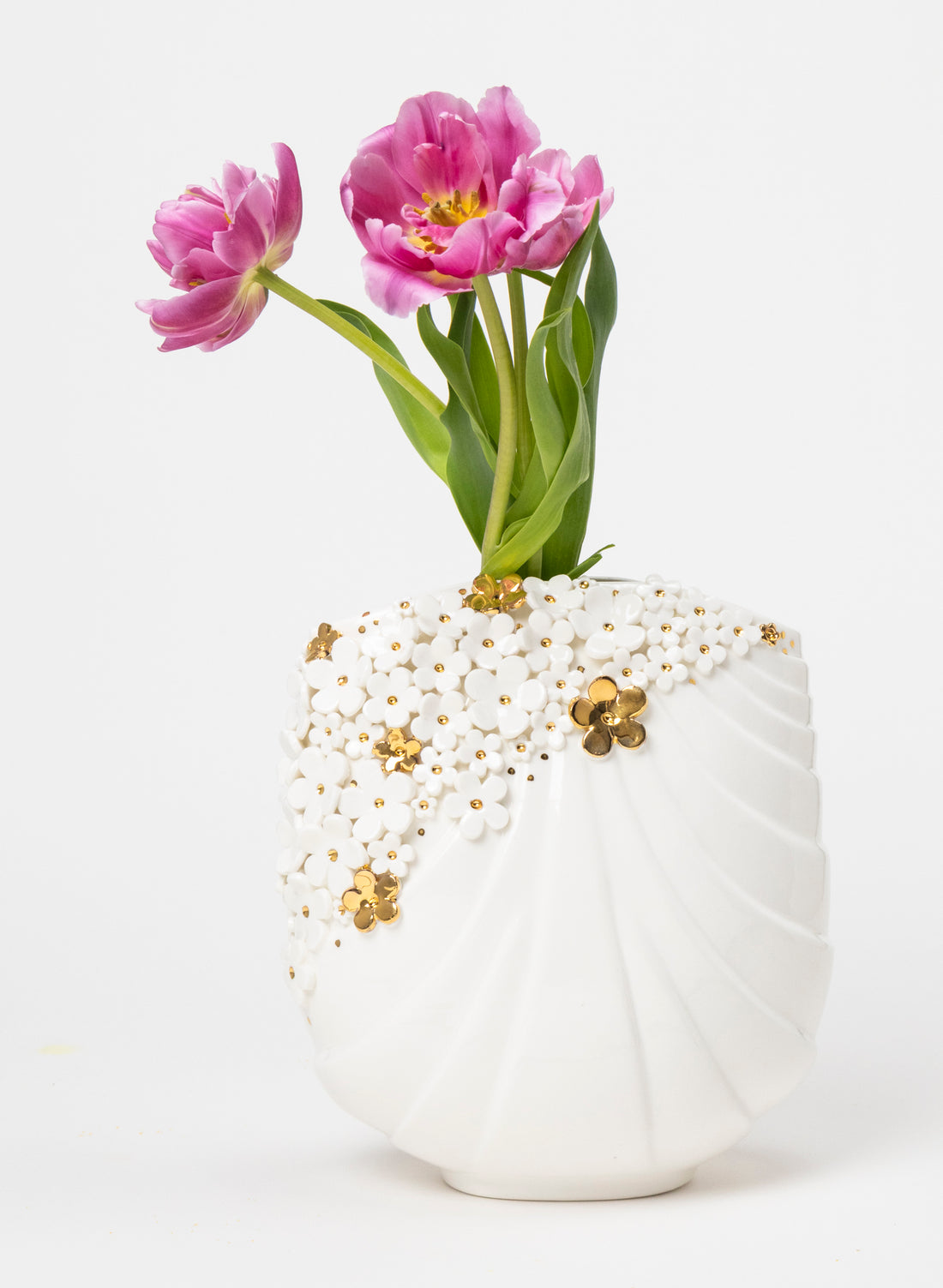 XL Deco Vase - White and Gold Flowers
