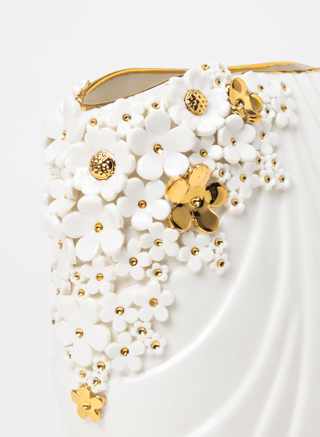 XL Deco Vase - White and Gold Flowers