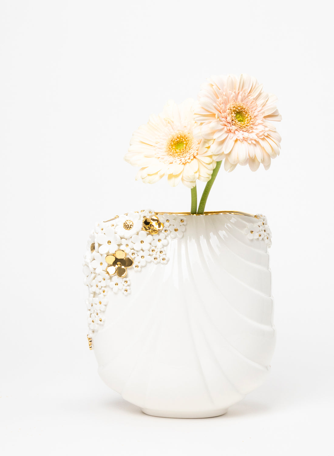 XL Deco Vase - White and Gold Flowers