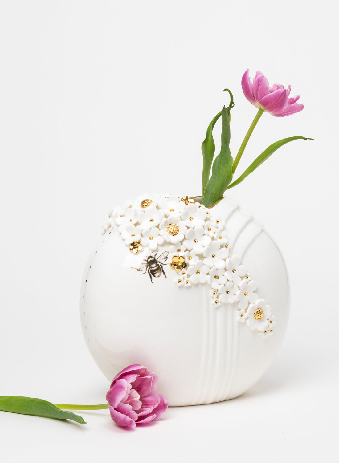 XL Deco Vase - White and Gold Flowers