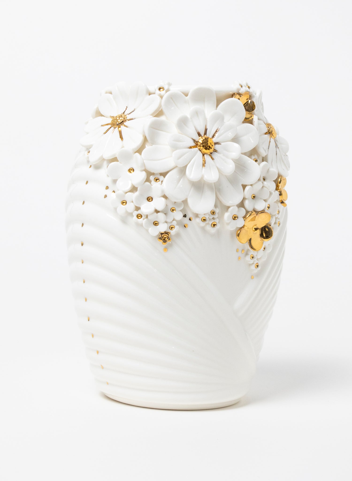 XL Deco Vase - White and Gold Flowers